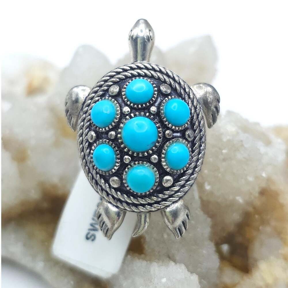 JTV Sleeping Beauty Turquoise Sterling Silver Turtle Ring Sz 6 Southwest NWT